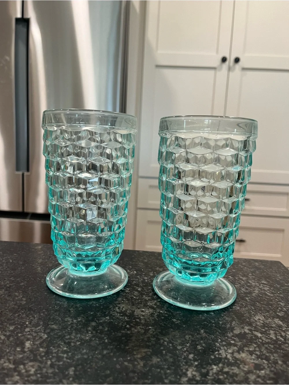 Set of 2 - Colony Whitehall Aqua Footed Tumblers 6 “ Iced Tea Glasses